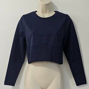 PINK VICTORIA SECRET SEAMLESS LONG-SLEEVE CROP TOP Midnight Navy Size L